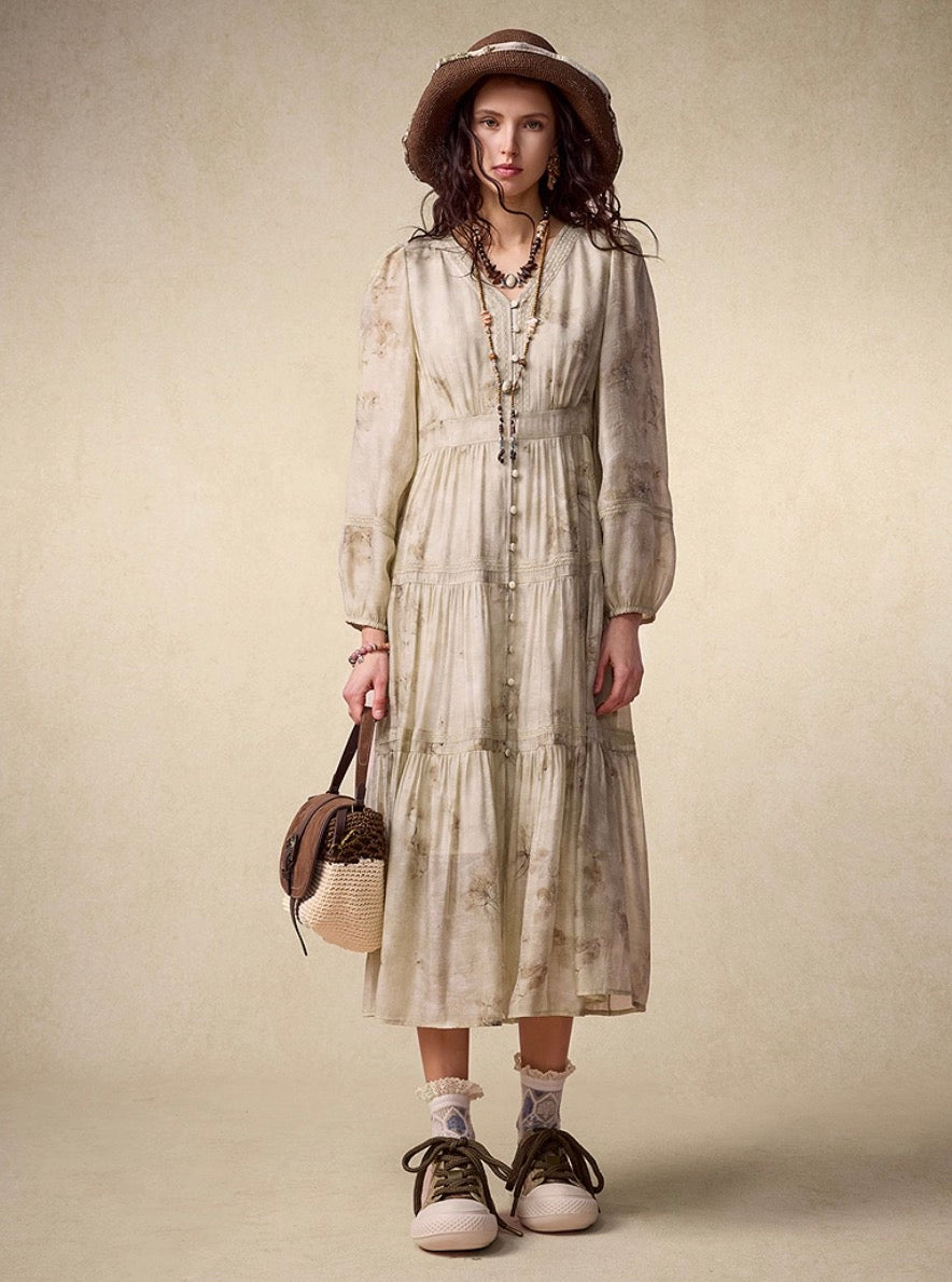 Bohemian V-Neck Ombre A-Line Dress