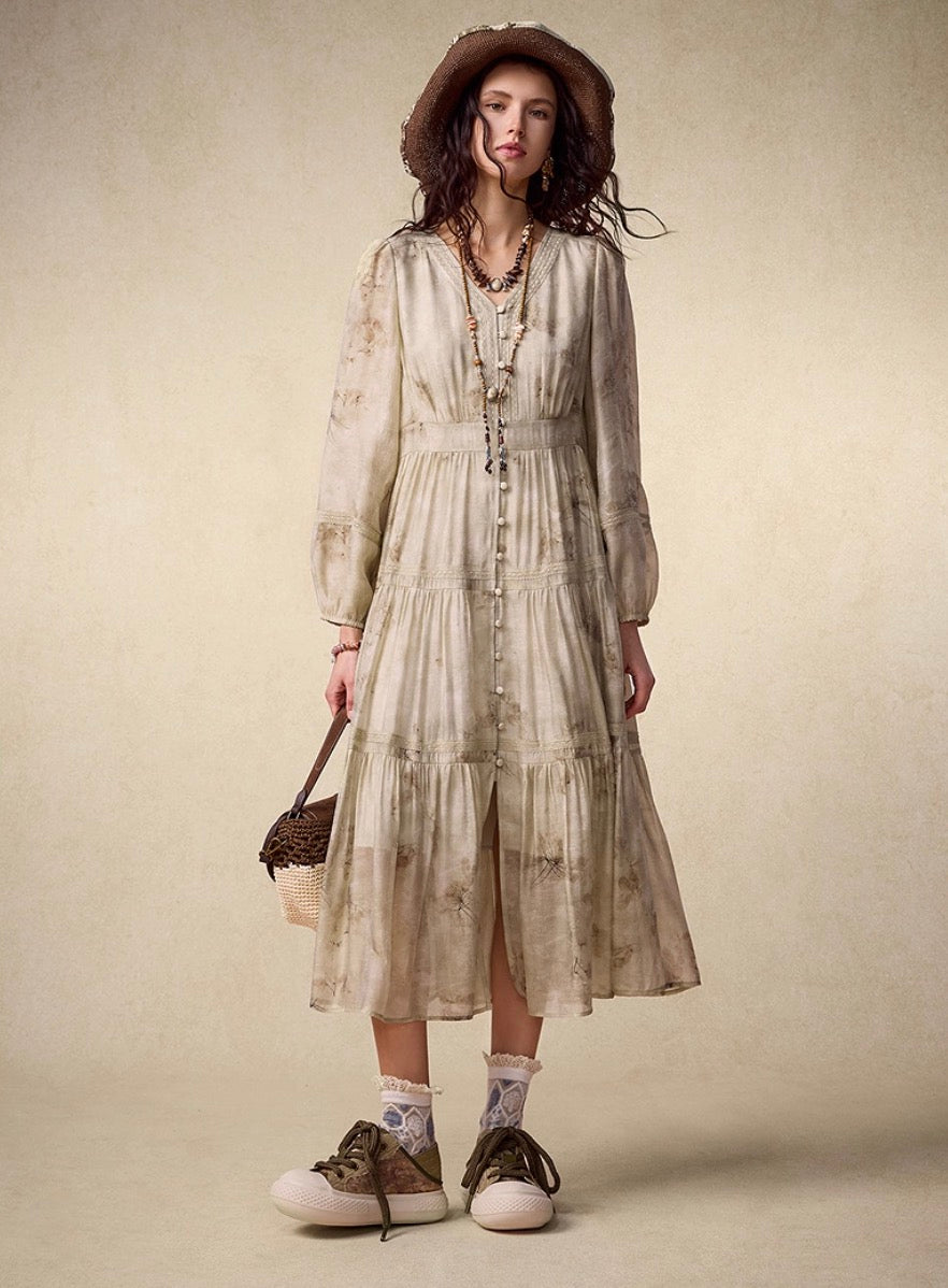 Bohemian V-Neck Ombre A-Line Dress